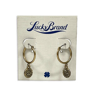 Lucky Brand Pave Drop Earrings Gold-Tone Hoops Sparkly Crystal Charms Click Top